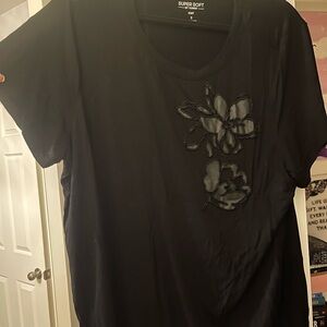 Torrid Black Floral Embroidered Tee